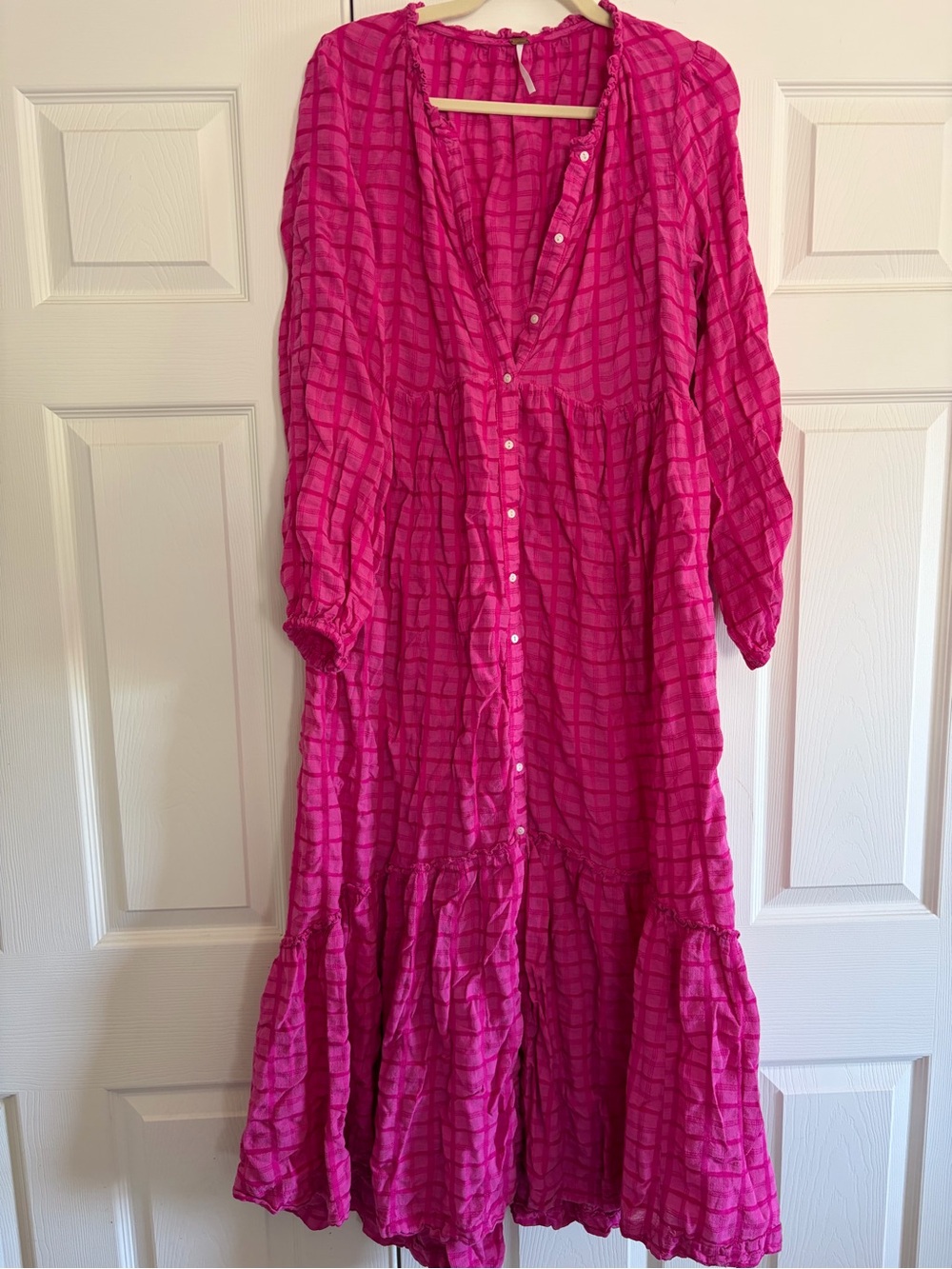 Free People Hot Pink Tiered Button-Front Maxi Dress